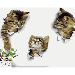 Malen Nach Zahlen Kunst 3d Drei Katzen In Der Wand Und Gucken Sich An