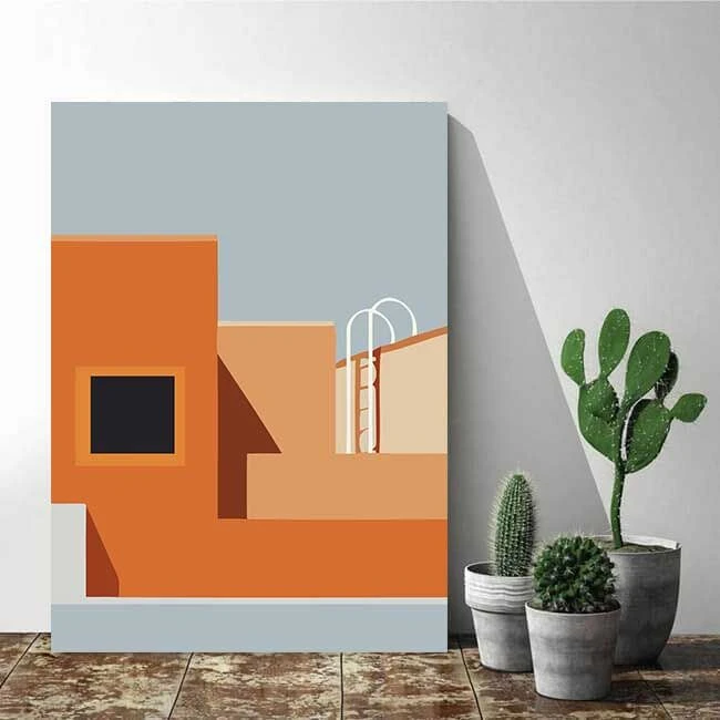 Malen Nach Zahlen Kunst Minimalismus Orange Haus Mit Leiter 1 Malen Nach Zahlen Kunst Minimalismus Orange Haus Mit Leiter