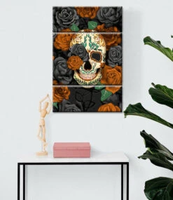 Malen Nach Zahlen Lachender Totenkopf Schädel Unter Rosen 3-teilig Versand Aus DE -myPaintLab Deutschland Verkaufs-Shop art halloween 014 3 teilig 1 7