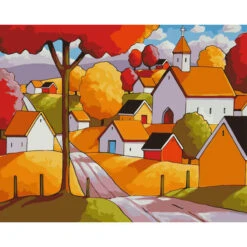 Malen Nach Zahlen Kunst Illustration Farbige Häuser Wasser Reflektion