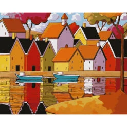 Malen Nach Zahlen Kunst Illustration Herbst Bäume Reflektion