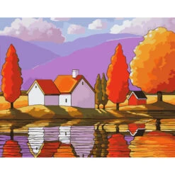 Malen Nach Zahlen Kunst Illustration Herbstlandschaft Häuser