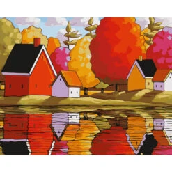 Malen Nach Zahlen Kunst Illustration Herbst Reflektion Wasser