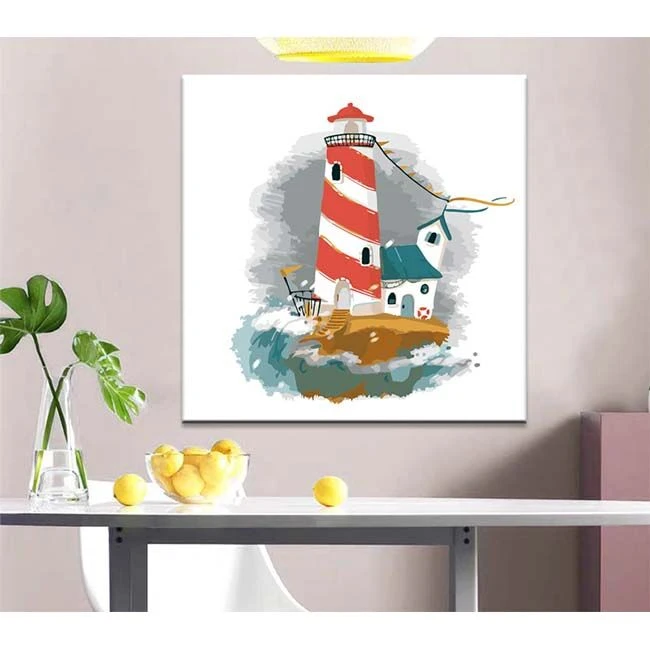 Malen Nach Zahlen Kunst Illustration Leuchtturm Mit Weißem Haus 2 Malen Nach Zahlen Kunst Illustration Leuchtturm Mit Weißem Haus - Image 2