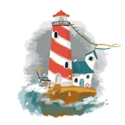 Malen Nach Zahlen Kunst Illustration Leuchtturm Mit Weißem Haus