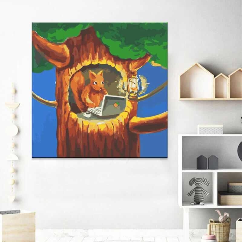 Malen Nach Zahlen Kunst Illustration Eichhörnchen Mit Laptop Im Baum 2 Malen Nach Zahlen Kunst Illustration Eichhörnchen Mit Laptop Im Baum - Image 2