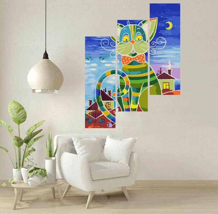 Malen Nach Zahlen Kunst Illustration Bunte Große Katze 3-teilig 2 Malen Nach Zahlen Kunst Illustration Bunte Große Katze 3-teilig - Image 2