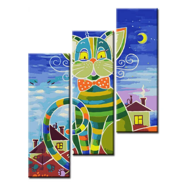 Malen Nach Zahlen Kunst Illustration Bunte Große Katze 3-teilig 1 Malen Nach Zahlen Kunst Illustration Bunte Große Katze 3-teilig