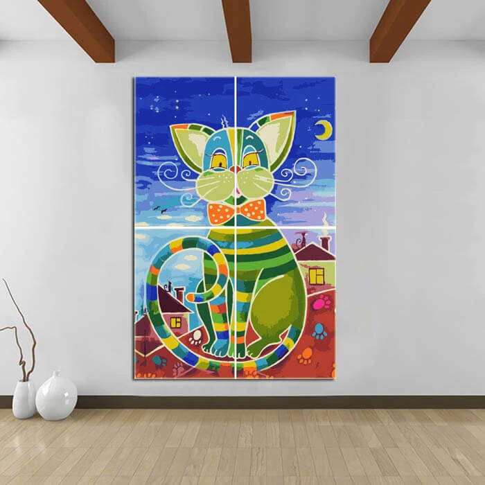 Malen Nach Zahlen Kunst Illustration Bunte Große Katze 4-teilig 2 Malen Nach Zahlen Kunst Illustration Bunte Große Katze 4-teilig - Image 2