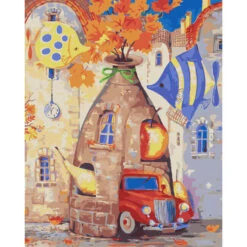 Malen Nach Zahlen Kunst Illustration Steinvase Mit Obst Und Auto