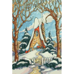 Malen Nach Zahlen Kunst Illustration Schneebedecktes Haus