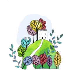 Malen Nach Zahlen Kunst Illustration Weißes Haus In Der Landschaft Mit Bunten Bäumen