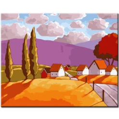 Malen Nach Zahlen Kunst Illustration Landschaft Berge Bäume