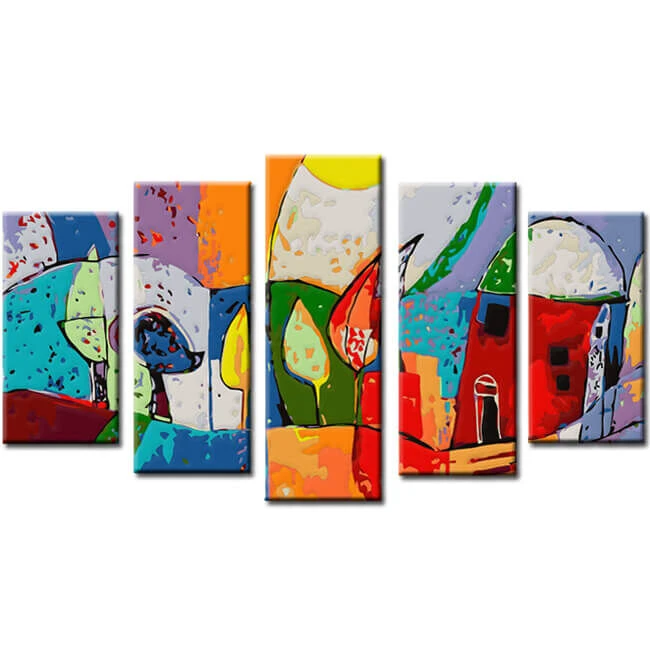 Malen Nach Zahlen Kunst Illustration Farbige Landschaft Mit Haus 5-teilig 1 Malen Nach Zahlen Kunst Illustration Farbige Landschaft Mit Haus 5-teilig