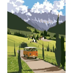 Malen Nach Zahlen Kunst Landschaft Auto Fährt Einen Weg Entlang