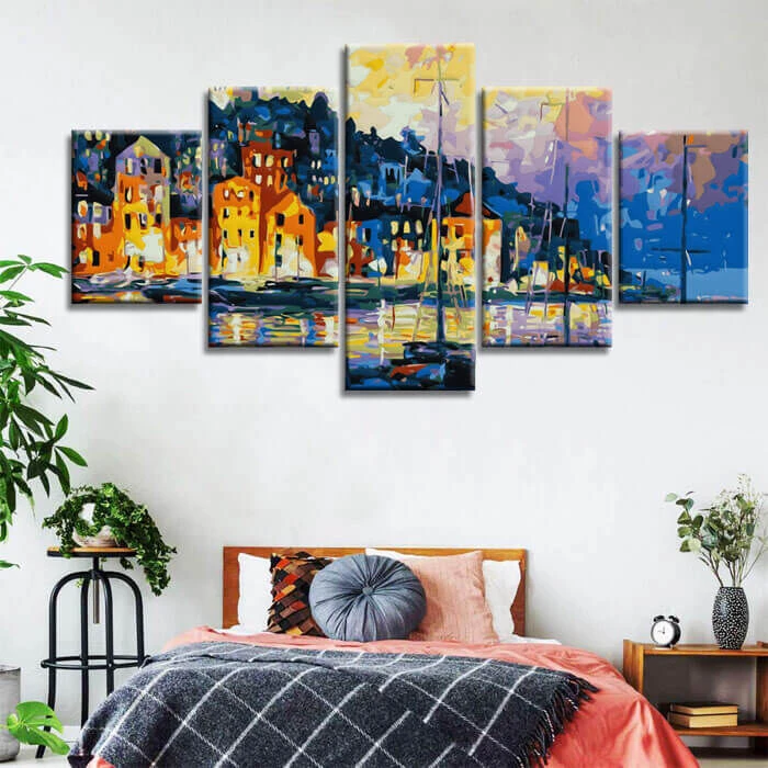 Malen Nach Zahlen Kunst Landschaft Stadt Am Hafen Mit Booten 5-teilig 2 Malen Nach Zahlen Kunst Landschaft Stadt Am Hafen Mit Booten 5-teilig - Image 2