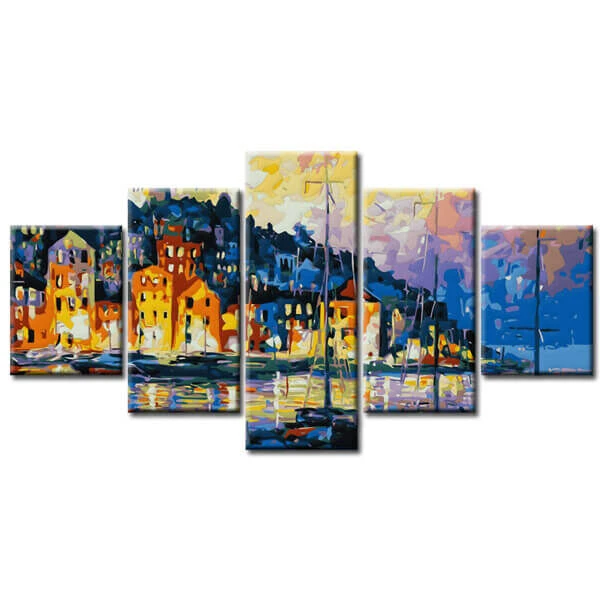 Malen Nach Zahlen Kunst Landschaft Stadt Am Hafen Mit Booten 5-teilig 1 Malen Nach Zahlen Kunst Landschaft Stadt Am Hafen Mit Booten 5-teilig