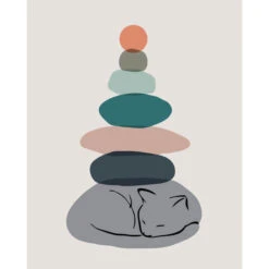 Malen Nach Zahlen Kunst Gestapelte Steine Auf Katze