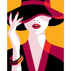 Malen Nach Zahlen Kunst Frau Mit Pink Schwarzem Hut