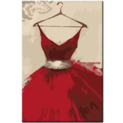 Malen Nach Zahlen Kunst Lifestyle Rotes Ballkleid Auf Bügel