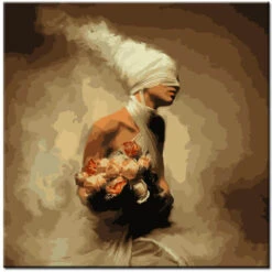 Malen Nach Zahlen Frau Mit Bedeckten Augen & Blume Im Arm