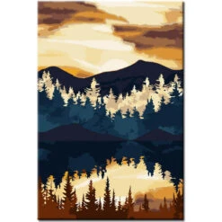 Malen Nach Zahlen Kunst Gelb Goldener Himmel Hinter Bergsee