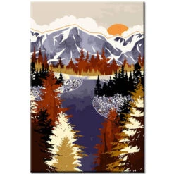 Malen Nach Zahlen Kunst Natur Untergehende Sonne Hinter Bergsee