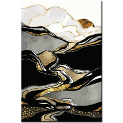 Malen Nach Zahlen Kunst Natur Goldene Sonne Hinter Weißem Berg Mit Silber-goldenen Fluß