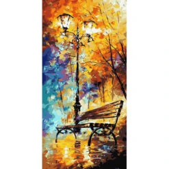 Malen Nach Zahlen Herbstbild Mit Einer Bank Und Laternen