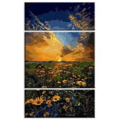 Malen Nach Zahlen Sonnenblumen Bei Sonnenuntergang 3-teilig Versand Aus DE