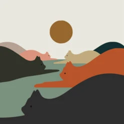 Malen Nach Zahlen Kunst Hügel Am Fluß In Katzenoptik