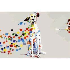 Malen Nach Zahlen Kunst Sitzender Hund Verliert Bunte Punkte