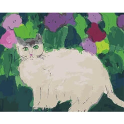 Malen Nach Zahlen Kunst Weiße Katze Mit Grünen Augen Im Gras