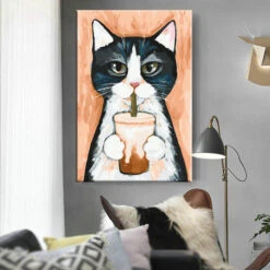 Malen Nach Zahlen Kunst Tier Schwarz-Weiße Katze Mit Glas In Den Pfoten -myPaintLab Deutschland Verkaufs-Shop art tier 041 1 7