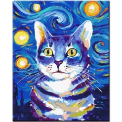 Malen Nach Zahlen Kunst Tier Katzeporträt Sternennacht
