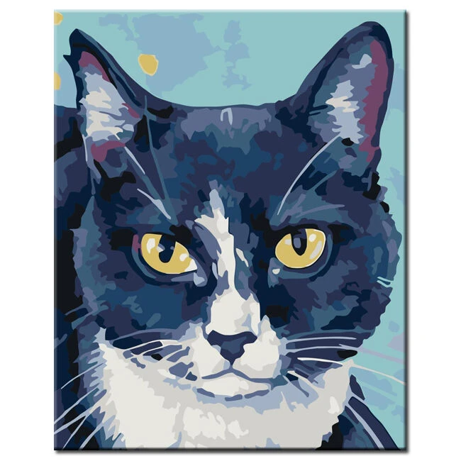 Malen Nach Zahlen Kunst Tier Schwarz-weißer Katzenkopf 1 Malen Nach Zahlen Kunst Tier Schwarz-weißer Katzenkopf