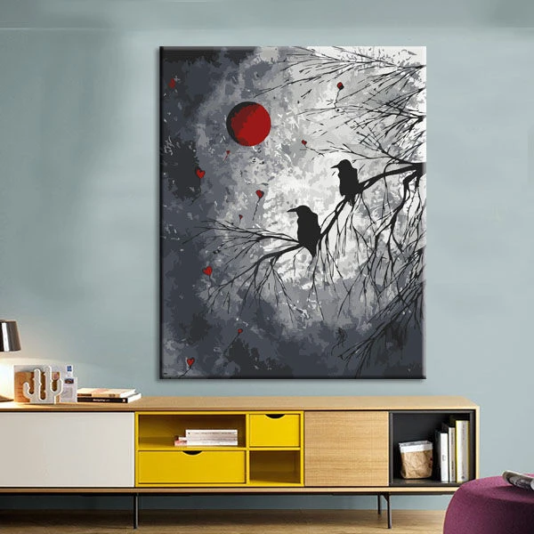Malen Nach Zahlen Kunst 2 Raben Sitzen Auf Ast Roter Mond 2 Malen Nach Zahlen Kunst 2 Raben Sitzen Auf Ast Roter Mond - Image 2