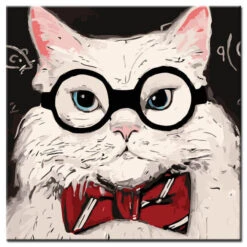 Malen Nach Zahlen Kunst Weiße Katze Brille Fliege Um Den Hals