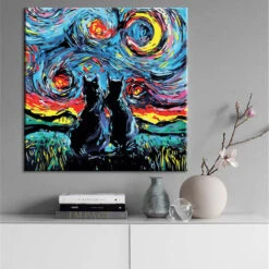 Malen Nach Zahlen Zwei Katzen Unter Bunten Himmel