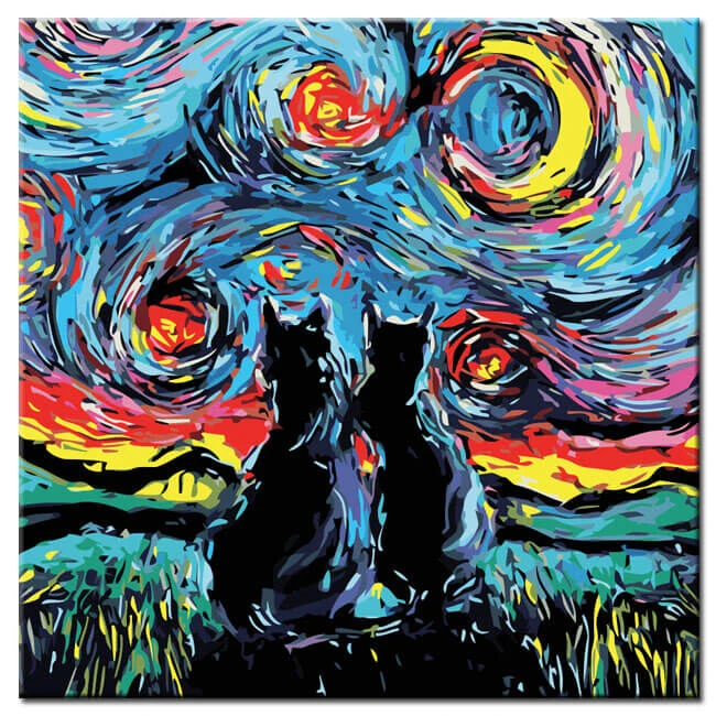 Malen Nach Zahlen Zwei Katzen Unter Bunten Himmel 2 Malen Nach Zahlen Zwei Katzen Unter Bunten Himmel - Image 2