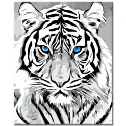 Malen Nach Zahlen Tiger Schwarz-weiss Mit Blauen Augen