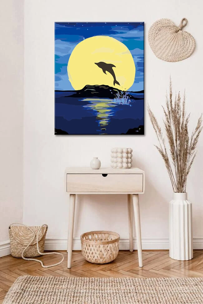 Malen Nach Zahlen Kunst Tier Delfin Bei Nacht Vor Vollmond 2 Malen Nach Zahlen Kunst Tier Delfin Bei Nacht Vor Vollmond - Image 2