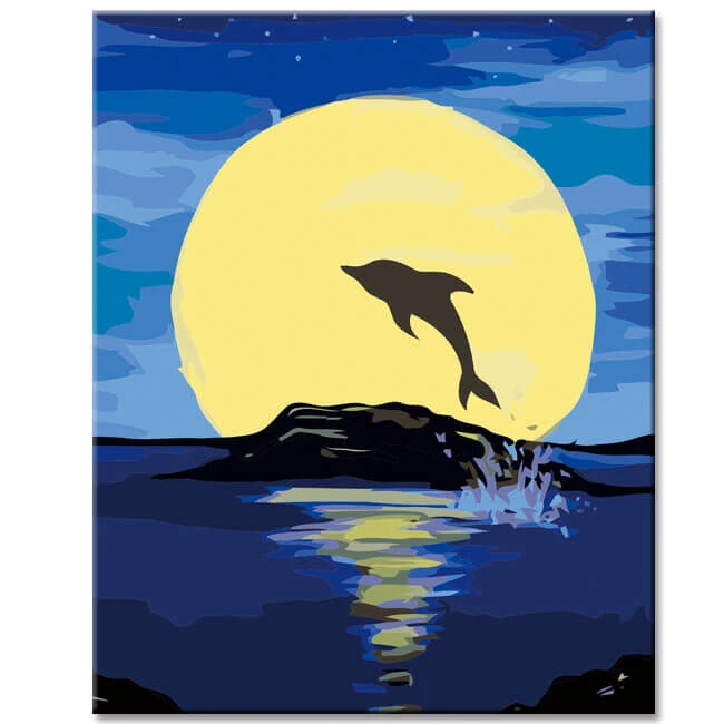 Malen Nach Zahlen Kunst Tier Delfin Bei Nacht Vor Vollmond 1 Malen Nach Zahlen Kunst Tier Delfin Bei Nacht Vor Vollmond