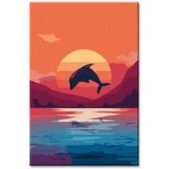 Malen Nach Zahlen Kunst Tier Delfin Im Meer Bei Abendsonne