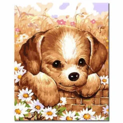 Malen Nach Zahlen Hund Im Blumenfeld