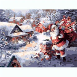 Malen Nach Zahlen Weihnachtsmann Mit Geschenken Auf Dem Dach