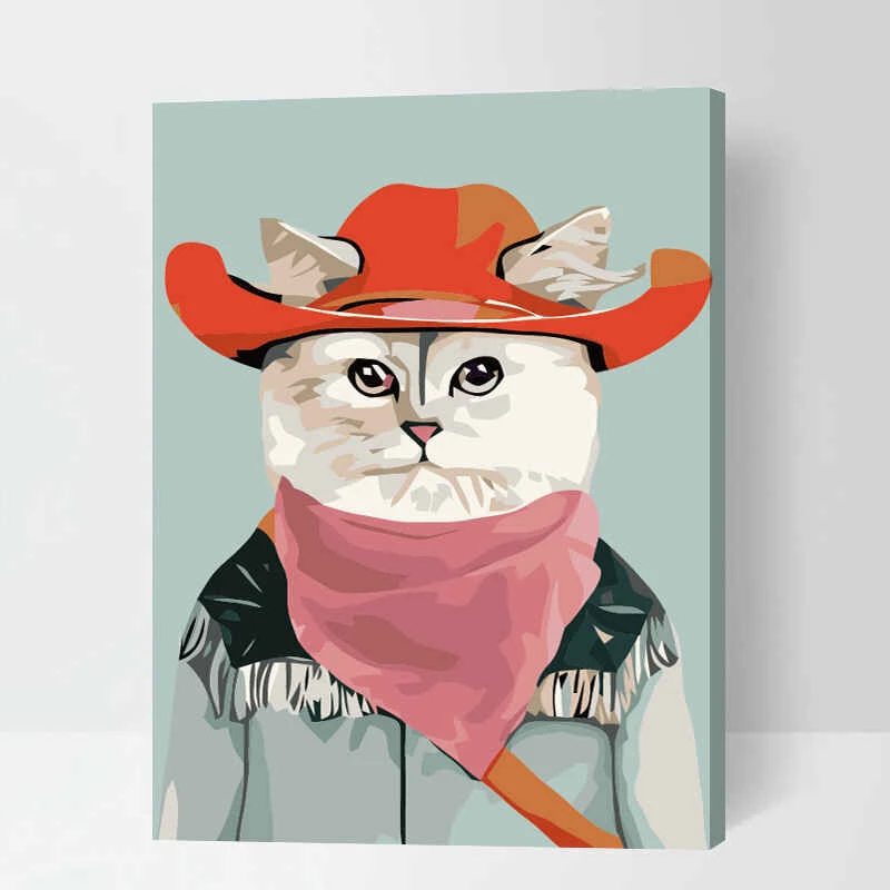 Malen Nach Zahlen Lustige Tiere Cowboy-Katze 1 Malen Nach Zahlen Lustige Tiere Cowboy-Katze