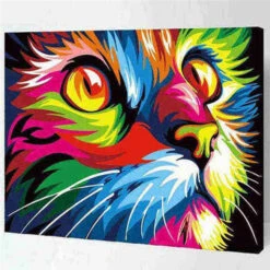 Malen Nach Zahlen Katzenkopf In Regenbogenfarben