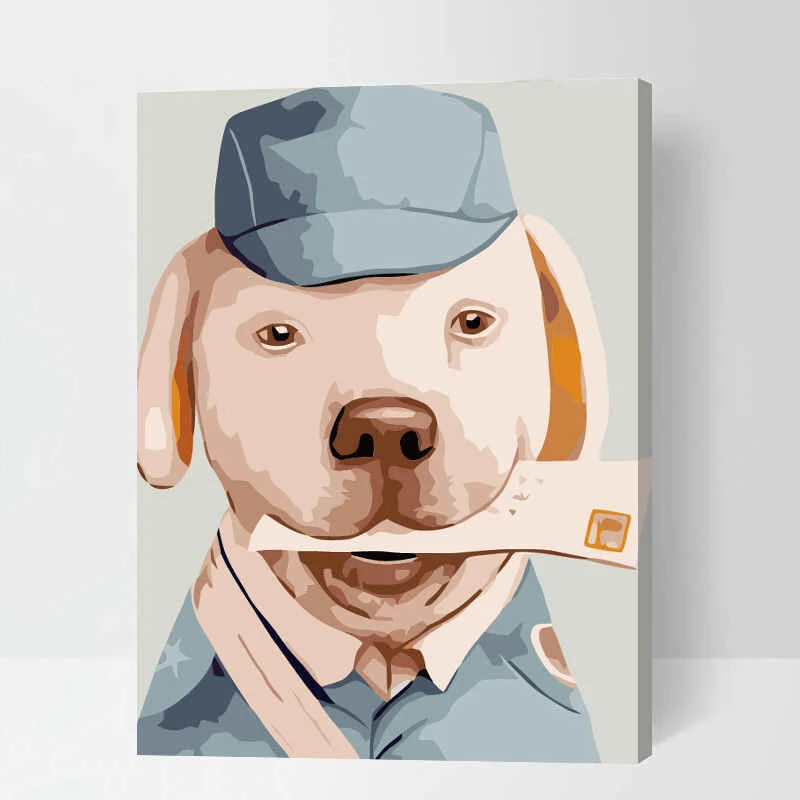 Malen Nach Zahlen Lustige Tiere Briefträger-Hund 1 Malen Nach Zahlen Lustige Tiere Briefträger-Hund