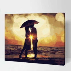 Malen Nach Zahlen Paar Am Meer Unter Schirm